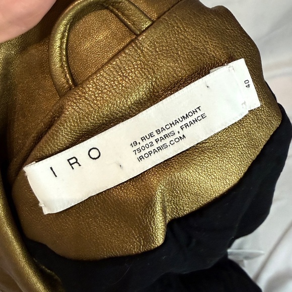 IRO Paris Gold Metallic Leather Moto Jacket Ashville Lambskin Sz 40 Large Rare - Picture 6 of 8